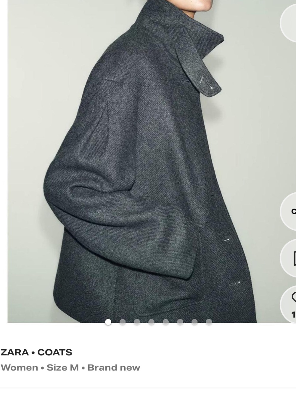 NWT ZARA Dark Charcoal Gray Wool Blend Coat with Funnel Neck Collar